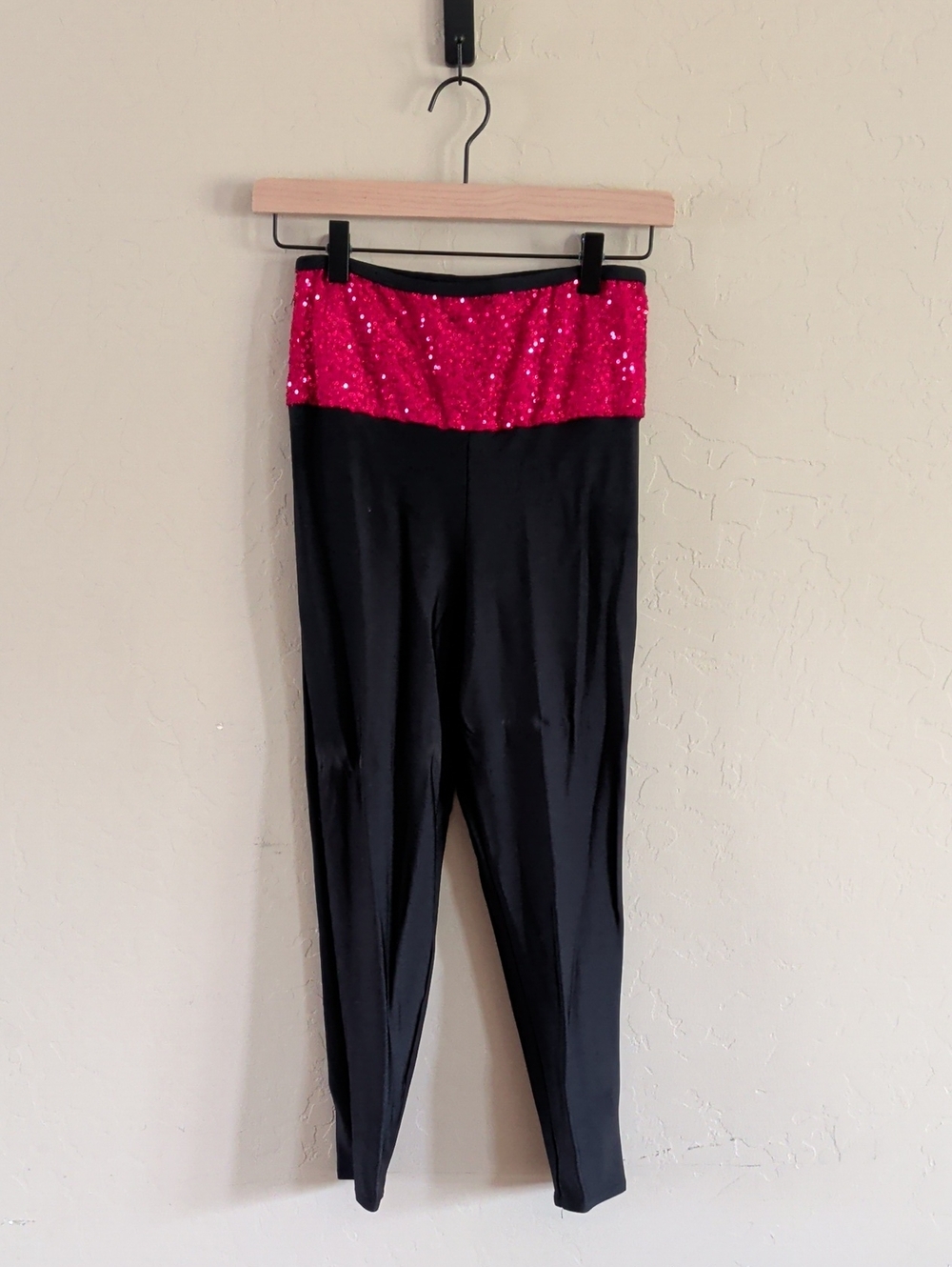 Black Leggings with Hot Pink Sequin Waistband